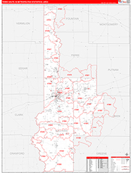 Terre Haute Metro Area Wall Map Red Line Style 2026